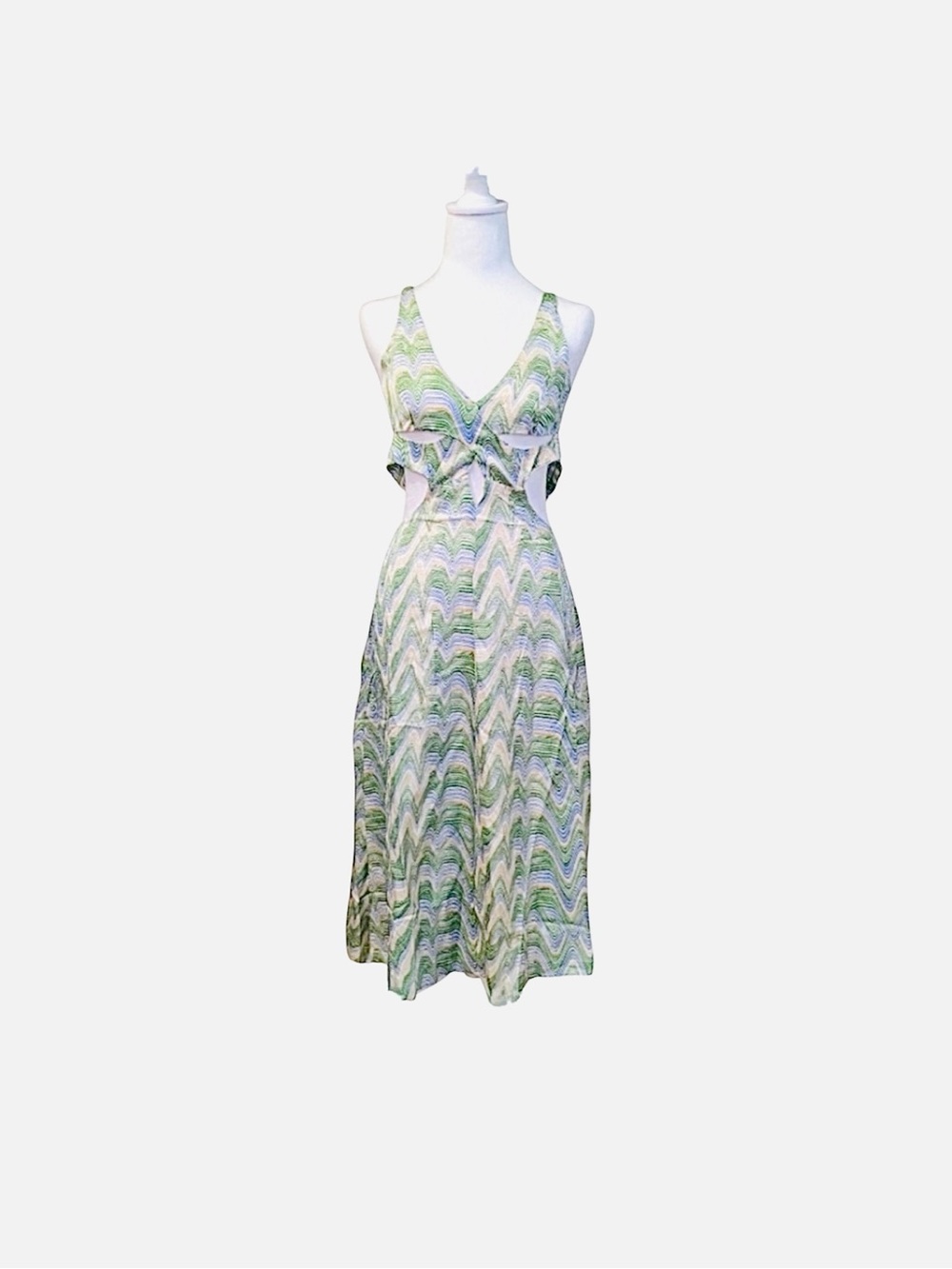 For Love and Lemons 🍋 | Yori Green Wave-Print Cutout Midi Dress - Picture 4 of 4